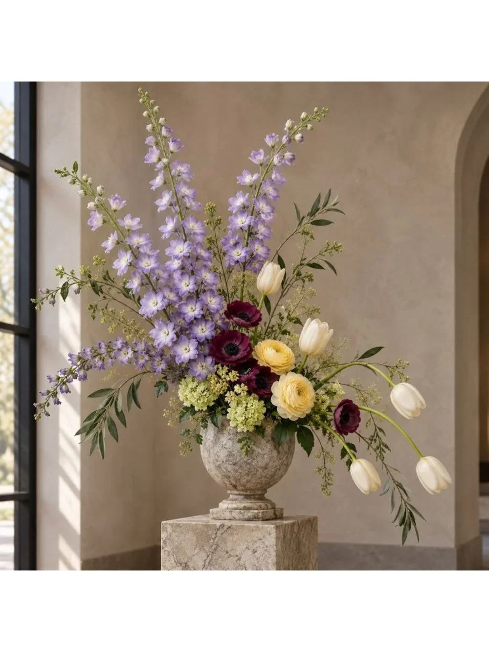 Lavender Delphinium Stems Set of 3 40 Inch Artificial Larkspur Flowers Tall Faux